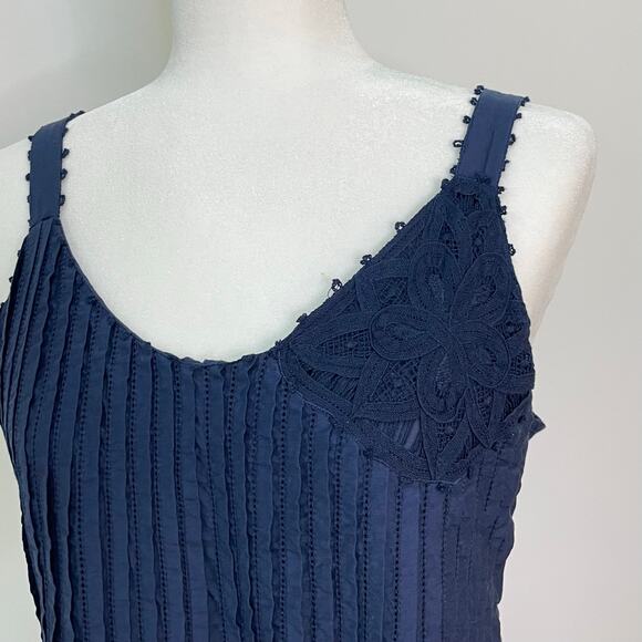 Lafayette 148 Blue Cotton-Silk Sz 6 Pleated Smocked Sleeveless Midi Summer Dress - Picture 7 of 9